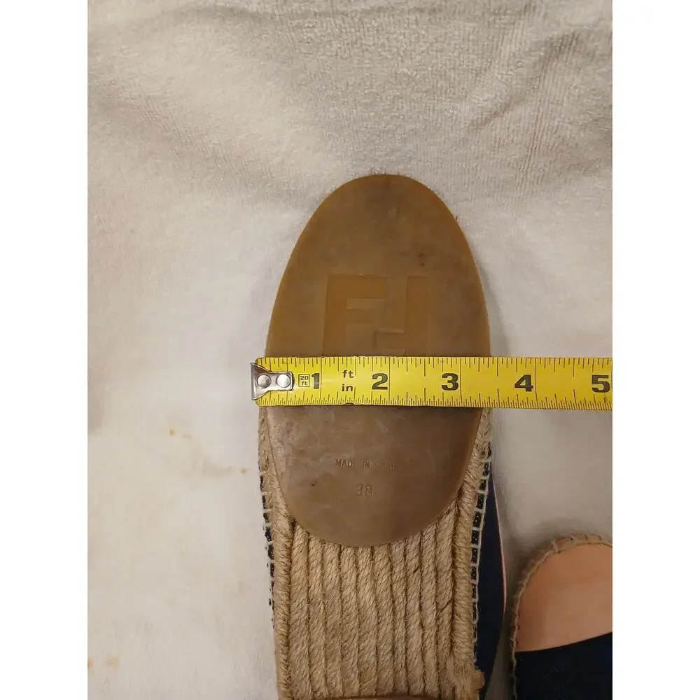 Fendi Junia Espadrilles Sz 38 Blue Denim Pink Patent Leather Cap Toe Summer Flat
